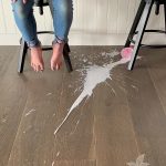 Milk spills on waterproof hardwood flooring
